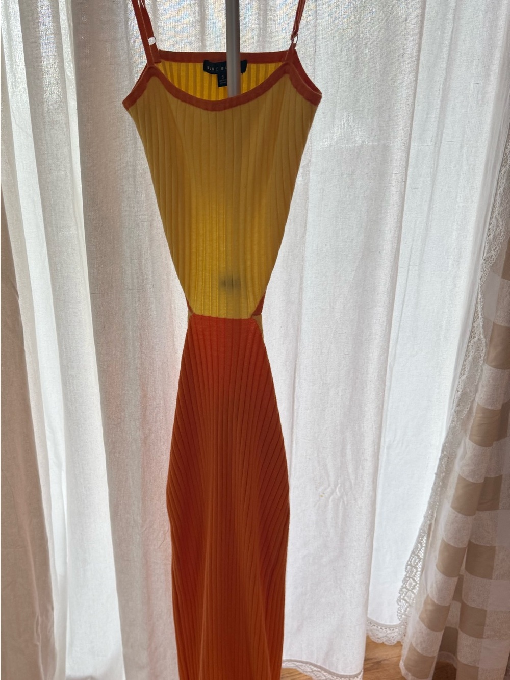 Blue Blush Yellow and Orange Ribbed Cutout Maxi Dress